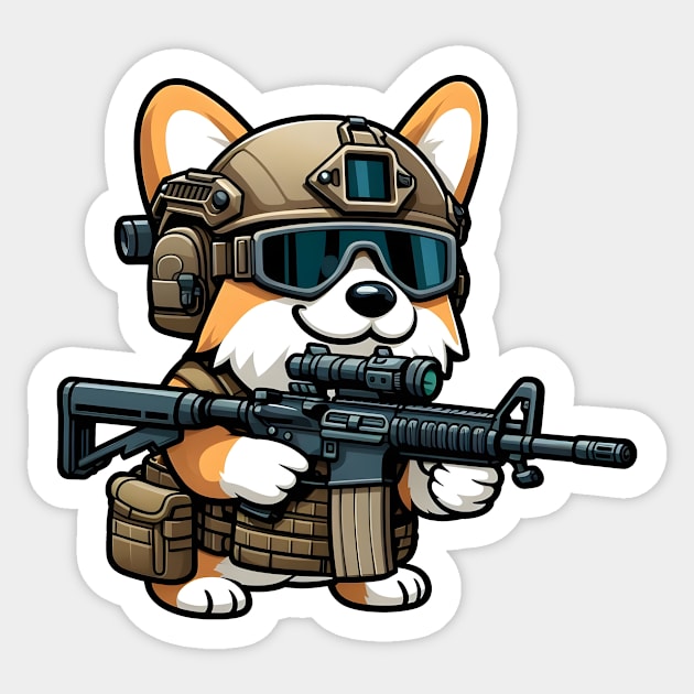 Tactical Corgi Sticker by Rawlifegraphic